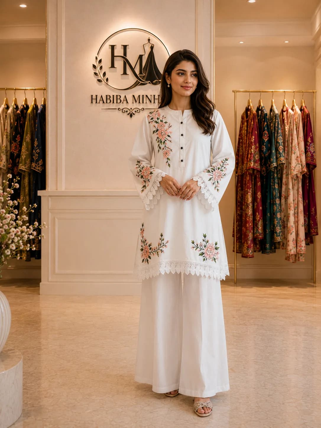 Ivory Rose – 2-Piece Stitched Lawn Suit with Embroidered Neckline and Scalloped Lace Hem